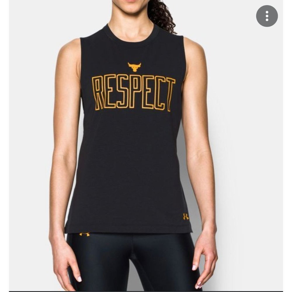 Under Armour Black Tank Top with Gold "RESPECT" Graphic